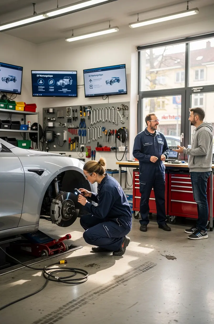 Techniker erklärt einem Kunden die optimale Ladegewohnheiten für sein Elektrofahrzeug